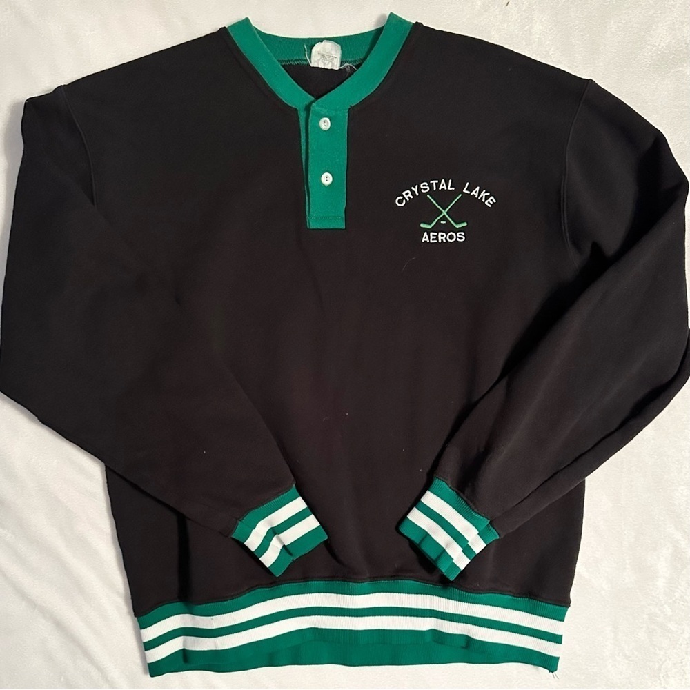 Vintage Sportswear Varsity Henley Sweatshirt Crystal Lake Aeros hockey logo XL
